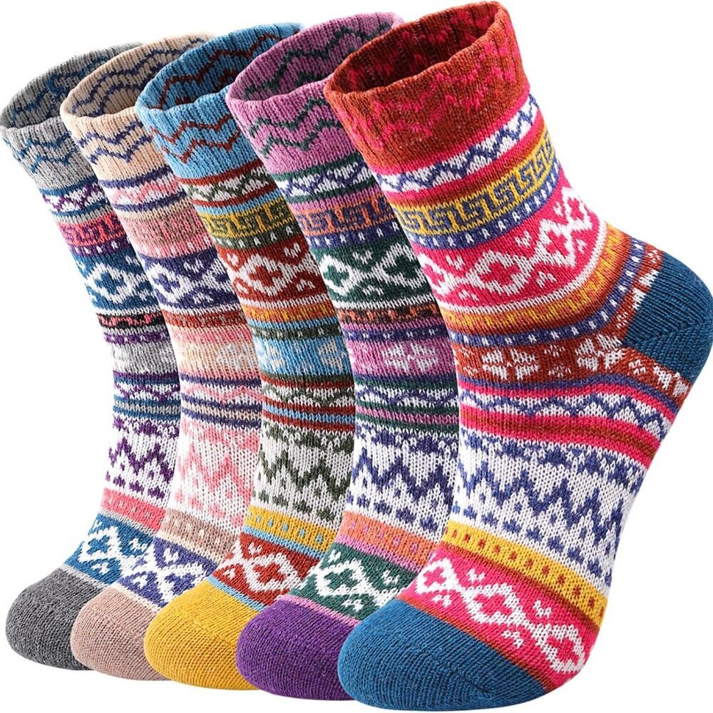 5 Pairs Wool Socks, Winter Warm Wool Socks for Women, Crew Sock Boot Sock for Wo